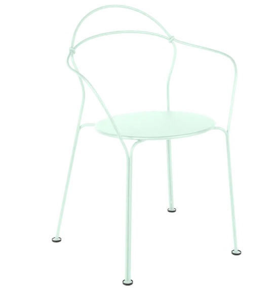 Ice mint Fermob Airloop lounge chair with metal frame and modern design, suitable for outdoor furniture.