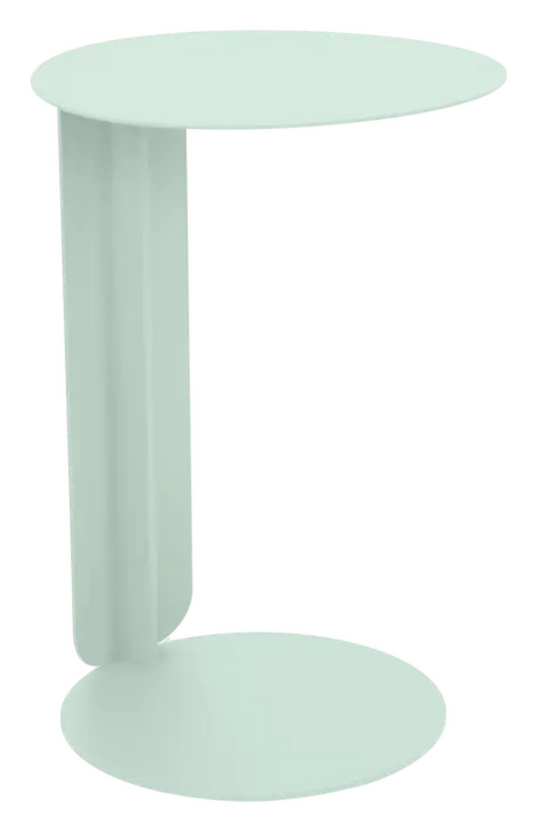 Ice mint Fermob Bebop Offset Table with metal frame, outdoor design, perfect for patio or garden use.