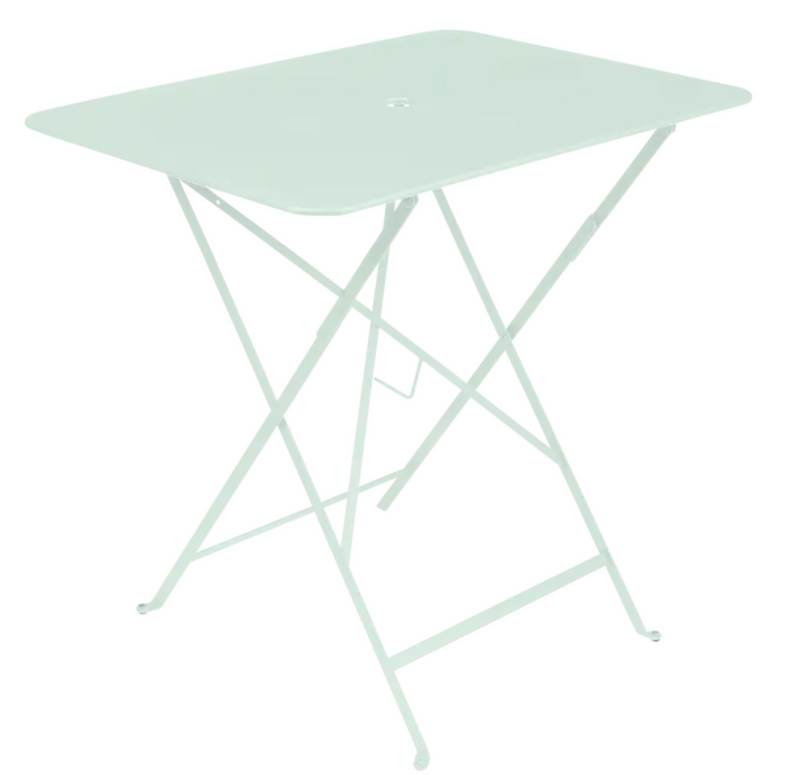 Load image into Gallery viewer, Ice Mint Fermob foldable bistro table, 77 x 57 cm, outdoor metal furniture for compact, portable dining or patio use.

