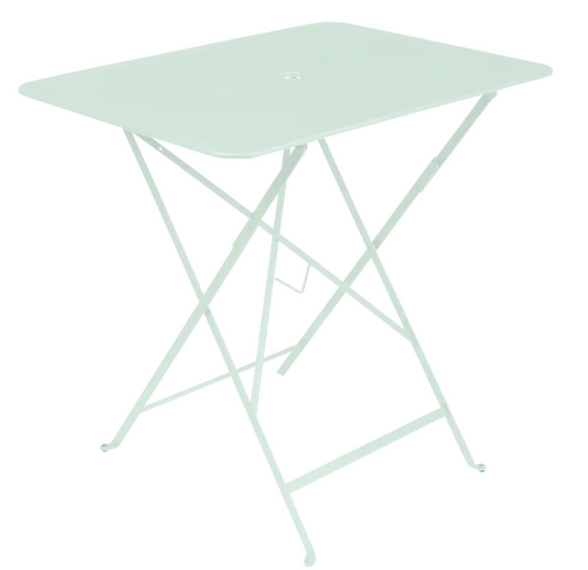 Ice Mint Fermob foldable bistro table, 77 x 57 cm, outdoor metal furniture for compact, portable dining or patio use.