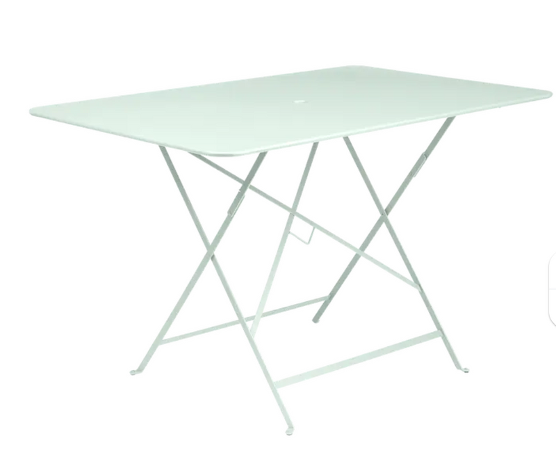 Load image into Gallery viewer, Ice mint Fermob foldable bistro table, 117x77 cm outdoor metal table with sturdy legs, ideal for small outdoor spaces.

