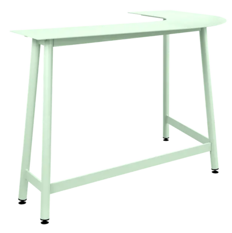 Load image into Gallery viewer, Ice Mint Fermob Bolder Corner Counter Bar Stool with foxed metal finish, designed for outdoor garden seating.
