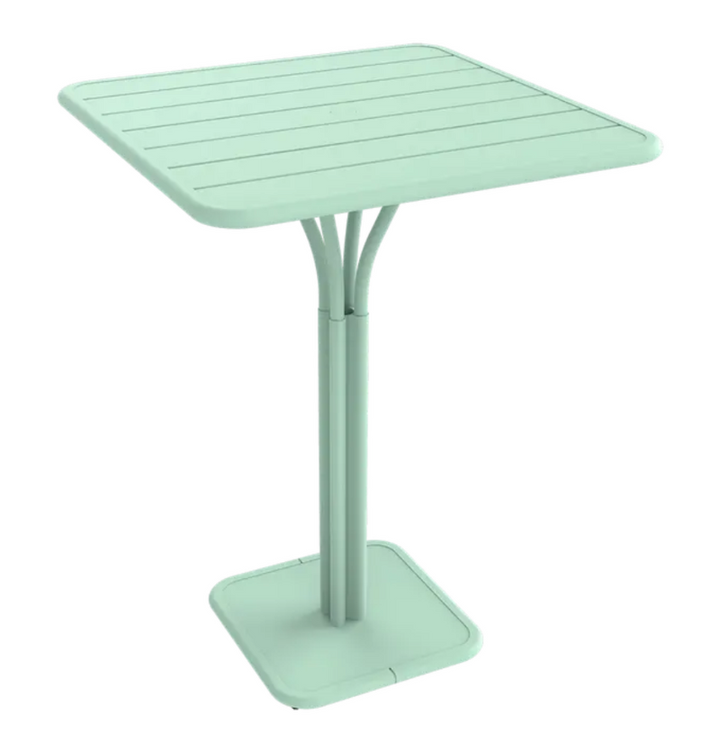 Load image into Gallery viewer, Ice mint Fermob Luxembourg high pedestal metal table, 80x80 cm, outdoor furniture with sleek design and sturdy metal construction.
