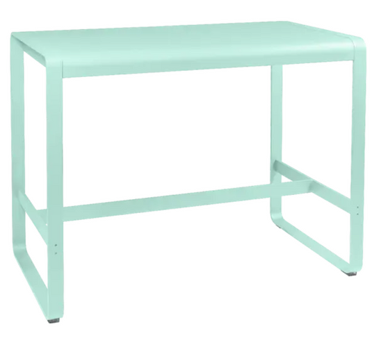 Ice mint Fermob Bellevie high lounge table, 140x80 cm, outdoor metal furniture, stylish and modern for outdoor seating areas.