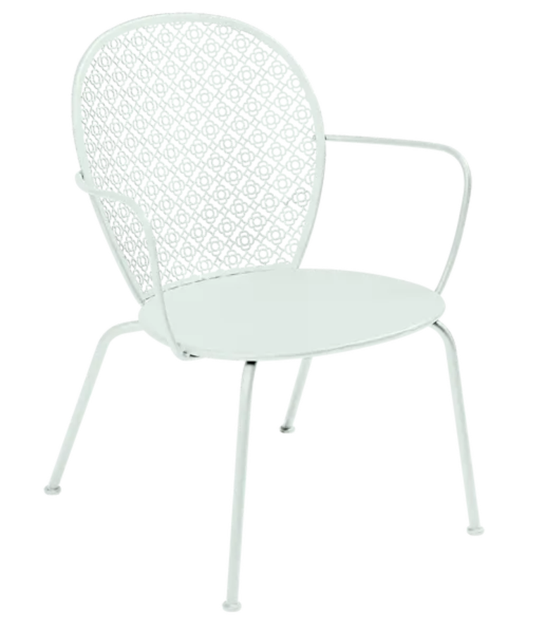 Load image into Gallery viewer, Ice mint Fermob LORETTE low armchair with a metal frame, ideal for outdoor use, featuring a sleek, modern design.
