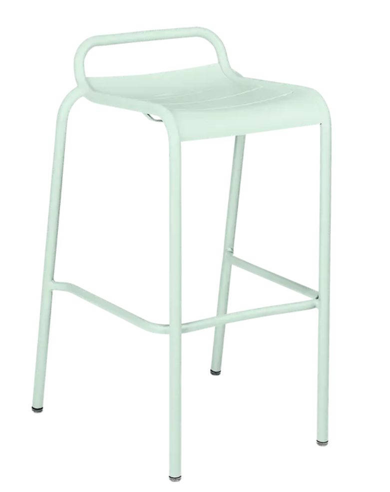 Load image into Gallery viewer, Ice mint Fermob Luxembourg bar stool, outdoor dining stool with a modern design, ideal for restaurant or home patio seating.
