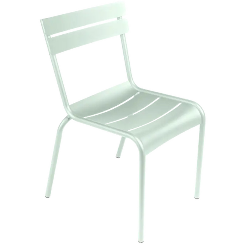 Load image into Gallery viewer, Ice mint Fermob Luxembourg armchair made of metal, stackable design, suitable for outdoor or restaurant seating.
