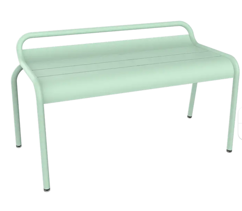 Load image into Gallery viewer, Ice mint Fermob Luxembourg stackable outdoor bench, 90 cm metal hall side bench with a sleek, modern design.
