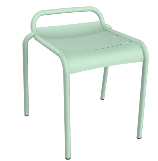 Ice mint Fermob Luxembourg outdoor stool for dining, featuring a sleek metal design and modern style.