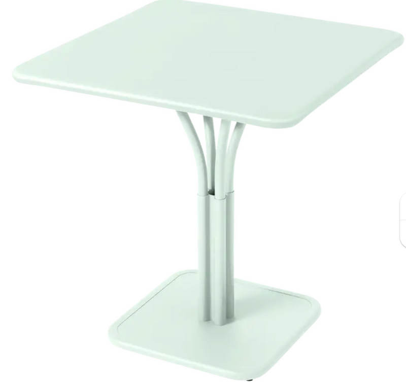 Load image into Gallery viewer, Fermob Luxembourg outdoor metal table with 71x71 inch ice mint pedestal aluminum top, ideal for patio or restaurant settings.
