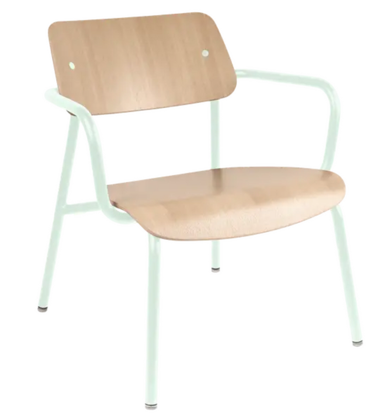Load image into Gallery viewer, Ice mint Fermob Studie Oak Lounge Armchair with metal frame, modern design, perfect for stylish office or lounge spaces.
