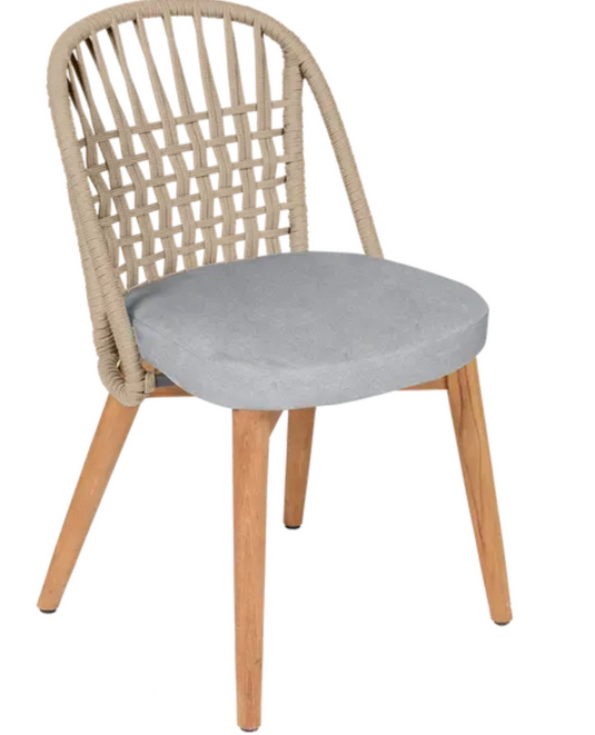 Fermob GORDES luxury teak outdoor chair with khaki ecru finish and rope backrest, ideal for stylish restaurant or patio seating.
