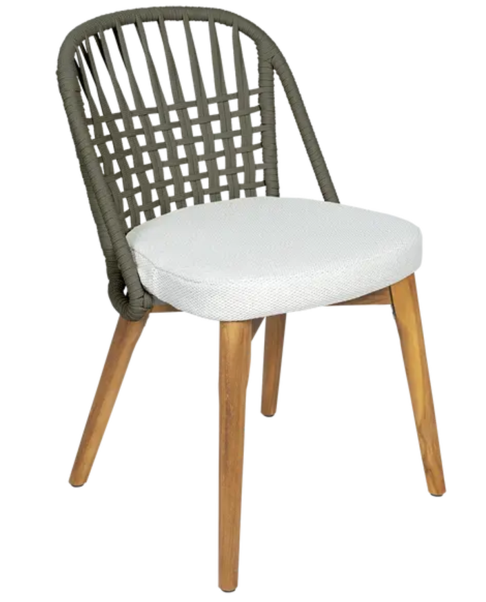 Load image into Gallery viewer, Fermob GORDES luxury teak outdoor restaurant chair with khaki finish and rope backrest, ideal for stylish patio seating.
