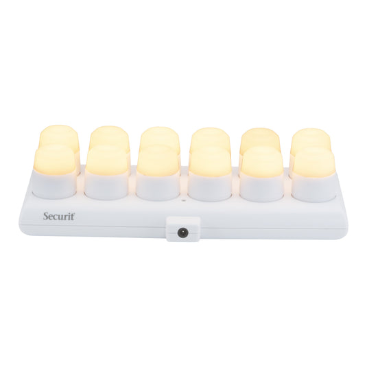 Securit Christmas Candlelight Set - 72 Rechargeable LED Tea Lights + 24 Black & Gold Holders