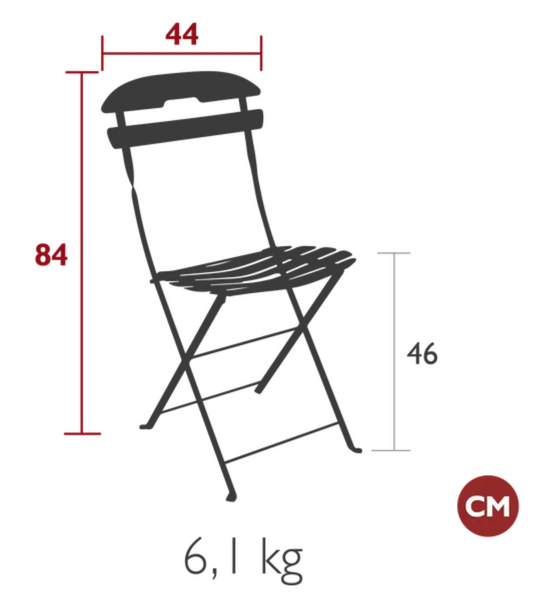 Fermob La Môme Chai folding chair in vibrant orange, showcasing its lightweight, foldable design for patio or outdoor use.