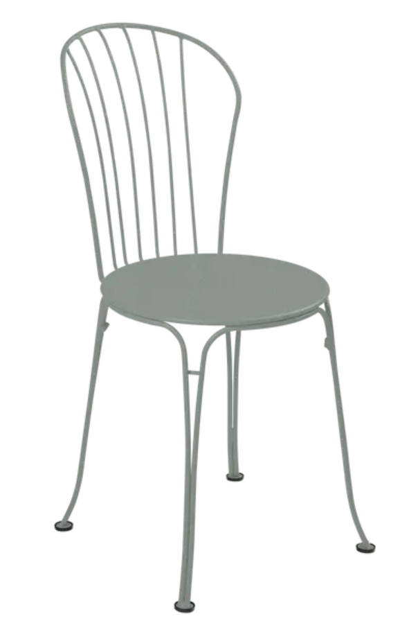 Load image into Gallery viewer, Fermob OPÉRA+ Lapili Grey outdoor metal chair with a sleek design, suitable for restaurant or patio seating.
