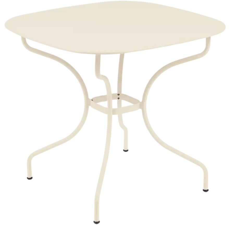 Fermob OPÉRA+ Carronde outdoor metal table in latte beige, 82x82 cm, suitable for garden or patio dining.