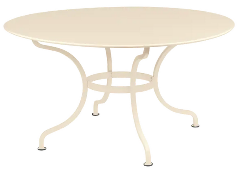 Load image into Gallery viewer, Latte beige Fermob Romane round table with 137cm diameter, suitable for up to 8 guests, outdoor dining furniture.

