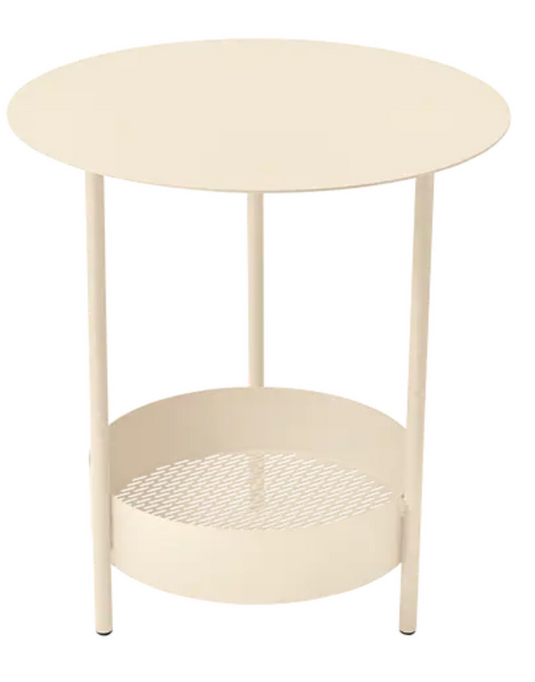 Latte beige Salsa pedestal side table by Fermob, outdoor furniture piece with a sleek, modern design and sturdy base.