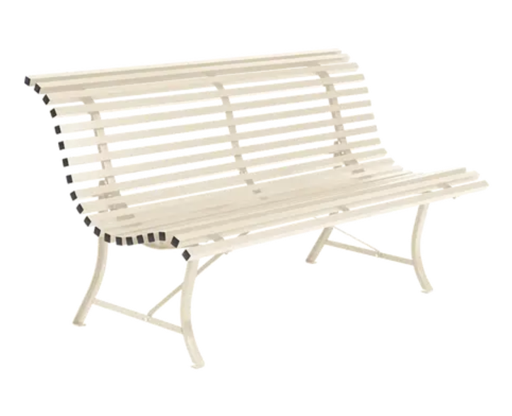 Load image into Gallery viewer, Fermob Louisiane 150cm outdoor folding bench with latte beige steel frame, suitable for garden or commercial outdoor spaces.
