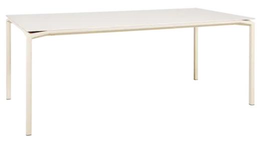 Fermob CALVI AERIS mineral dining table in latte color, 195x95 cm, eight-seater with sleek tabletop design.