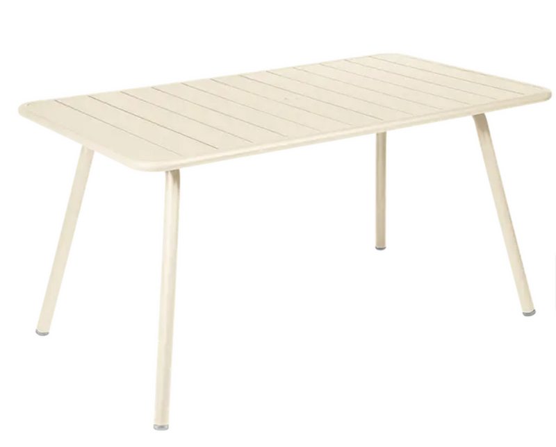 Load image into Gallery viewer, Fermob Luxembourg outdoor bar table in latte beige with 143x80 cm tabletop, suitable for patio or outdoor seating.
