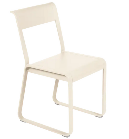 Latte beige Fermob Bellevie V2 metal chair with a sleek outdoor design, perfect for patio or garden seating.