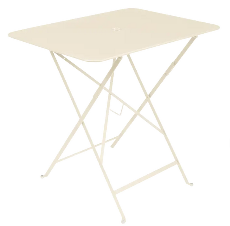 Load image into Gallery viewer, Latte beige Fermob foldable bistro table, 77x57 cm, with metal frame and compact design for outdoor dining and space-saving use.

