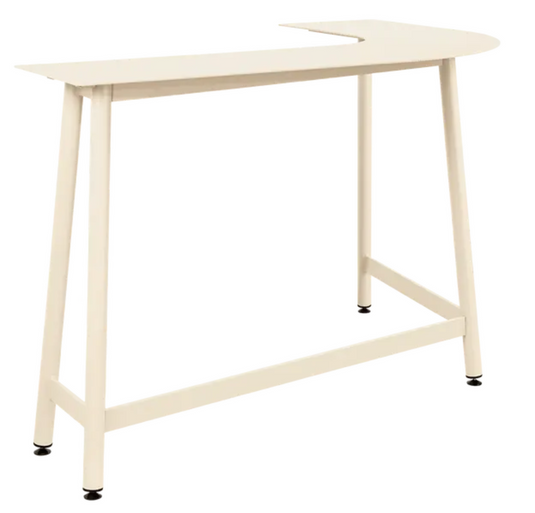 Fermob Bolder Corner Counter bar stool in latte beige with a two-seater garden bench design, outdoor metal furniture.