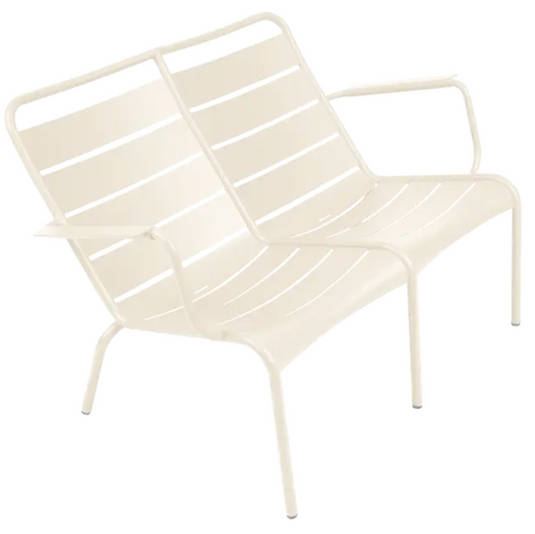 Latte beige Fermob Luxembourg Duo Low Armchair, Fermb Kids Corner contract bench with modern design, suitable for indoor or outdoor use.