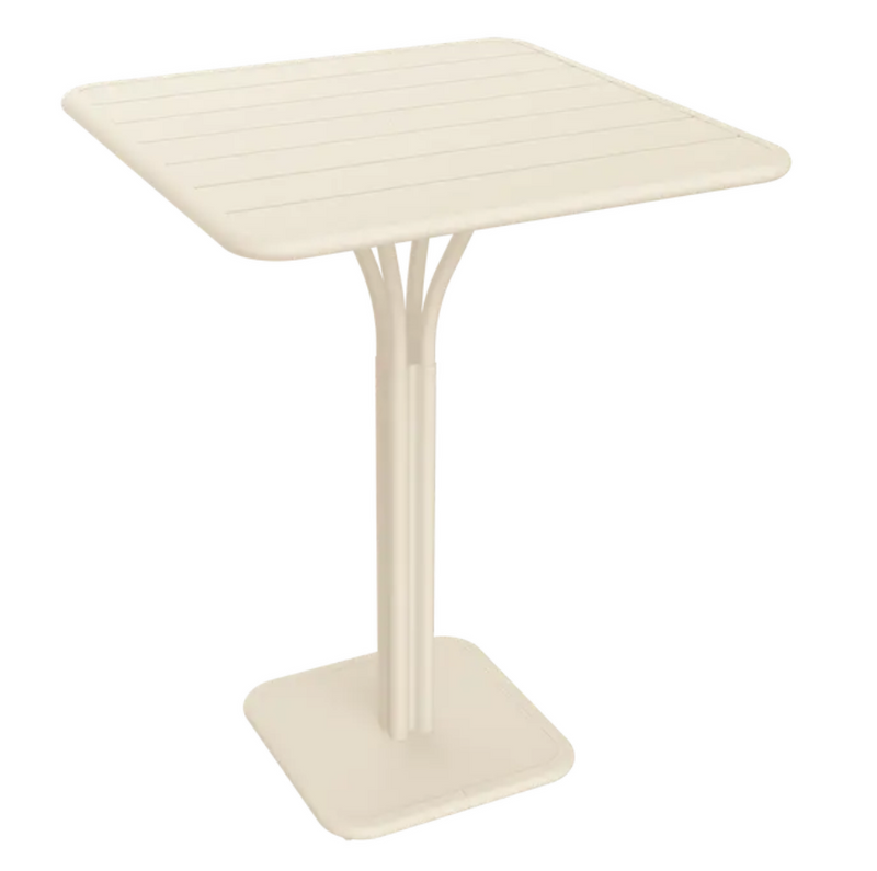 Load image into Gallery viewer, Latte beige Fermob Luxembourg high pedestal metal table, 80x80 cm, outdoor furniture with sturdy metal construction.
