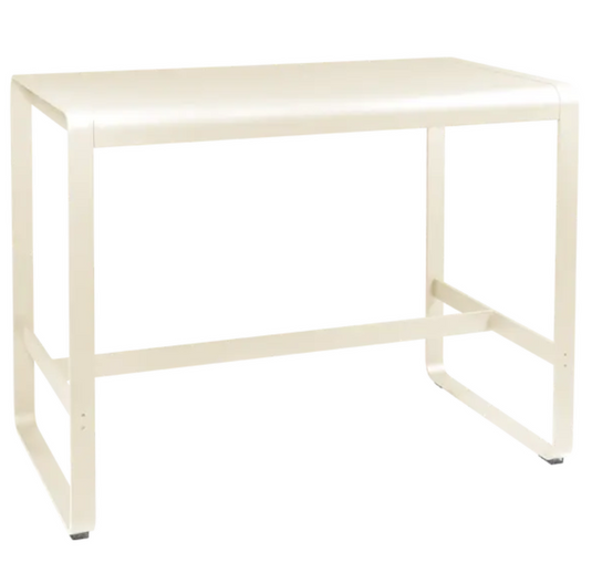 Fermob Bellevie high lounge table in latte beige, 140x80 cm, outdoor metal furniture with a modern design.