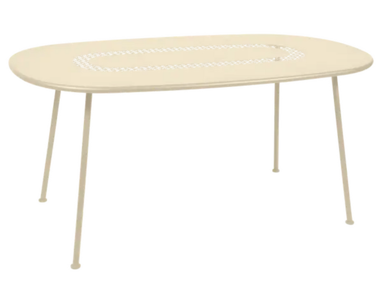 Load image into Gallery viewer, Fermob Lorette Oval Metal Table in latte beige, outdoor dining table measuring 160x90 cm with elegant oval design.
