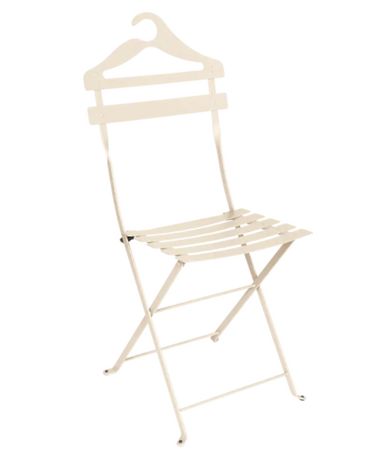 Fermob Bistro Valet Chair, foldable metal bistro chair in latte beige, hanging design perfect for outdoor seating