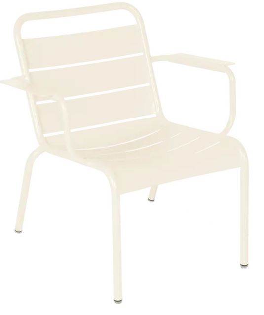 Fermob Luxembourg garden armchair lounge in latte color with a modern outdoor design and comfortable seating.
