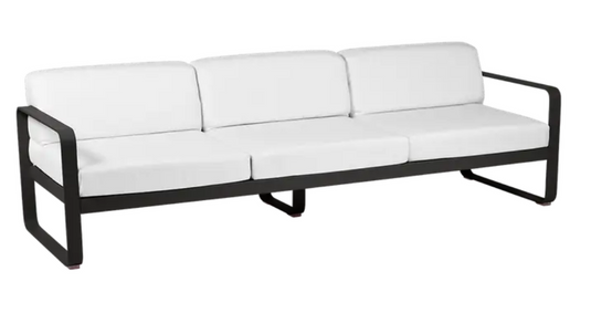 Bellevie 3-seater outdoor sofa by Fermob with off-white fabric and metal frame, perfect for garden or patio relaxation.