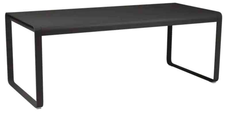 Load image into Gallery viewer, Fermob Bellevie outdoor metal dining table in Liquorice color, 196 x 90 cm, ideal for eight-seater outdoor dining.
