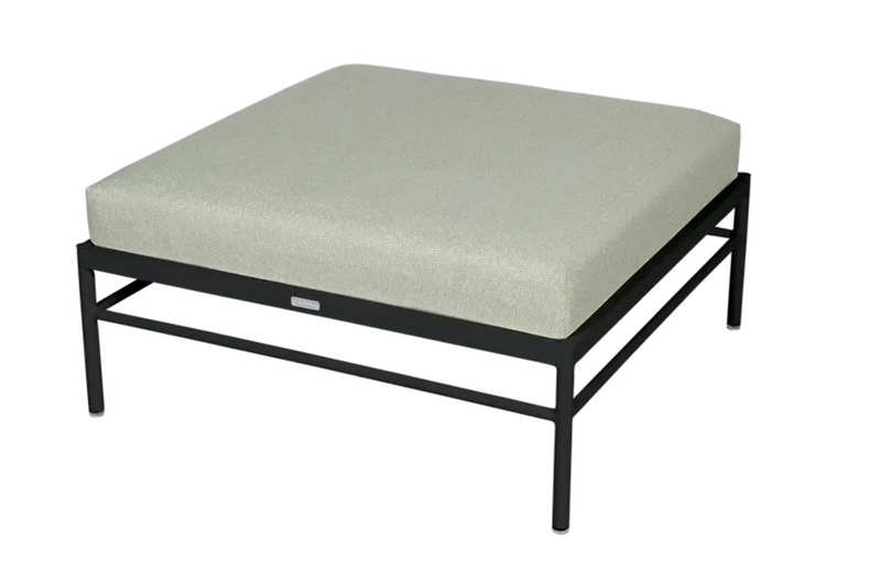 Load image into Gallery viewer, Fermob Rivage outdoor ottoman with a Liquorice Cactus finish, metal frame, and modern lounge design.
