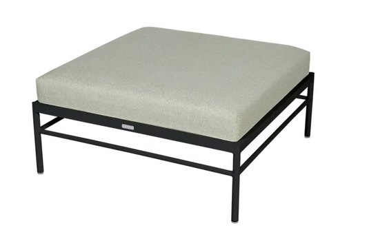 Fermob Rivage outdoor ottoman with a Liquorice Cactus finish, metal frame, and modern lounge design.
