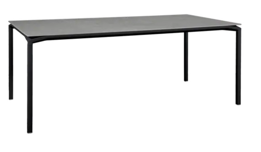 Fermob CALVI Kreta mineral dining table, 195x95 cm, eight-seater with liquorice-colored concrete tabletop for outdoor dining.
