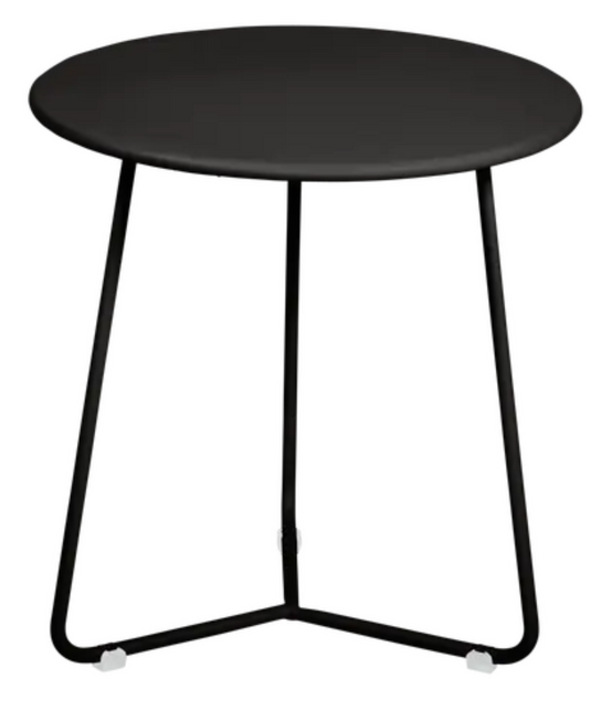Fermob Liquorice small occasional table with a 34cm diameter, featuring a sleek, minimalist design perfect for versatile use.