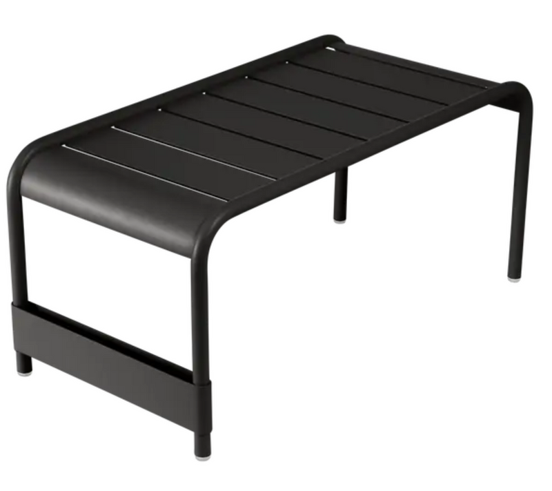 Load image into Gallery viewer, Fermob Luxembourg large low table and bench in liquorice color, measuring 86x44 cm, with a sleek, modern design.
