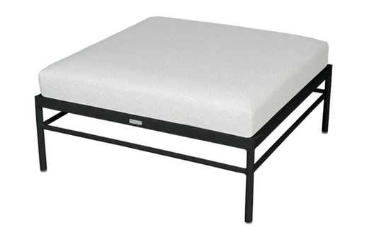 Fermob Rivage outdoor lounge ottoman with aluminum frame in liquorice pearl finish, stylish and durable outdoor furniture piece.