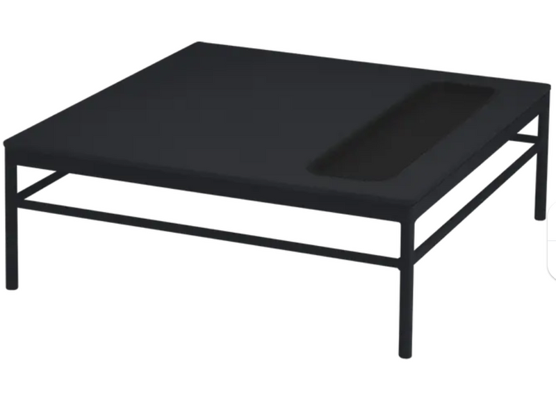 Load image into Gallery viewer, Fermob Rivage outdoor metal low table in Liquorice color, 85x85cm, with a sleek modern design for patio or garden use.
