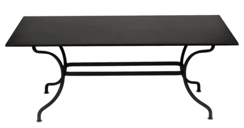 Load image into Gallery viewer, Fermob Romane table in liquorice color, 180x100 cm, designed for up to 8 guests, outdoor dining furniture.
