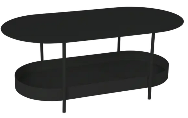 Load image into Gallery viewer, Fermob Salsa low table in liquorice color, measuring 113x58cm, with a sleek modern design and smooth surface.

