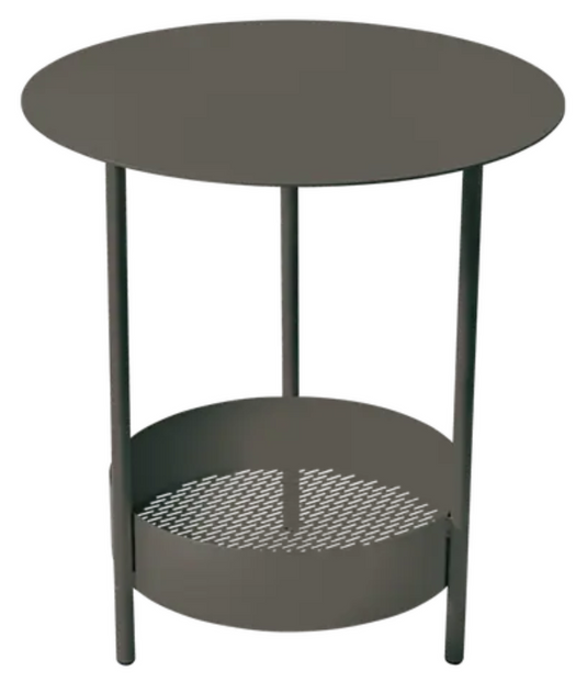 Fermob Salsa pedestal side table in Liquorice color, outdoor furniture with a modern design, suitable for patio or garden.