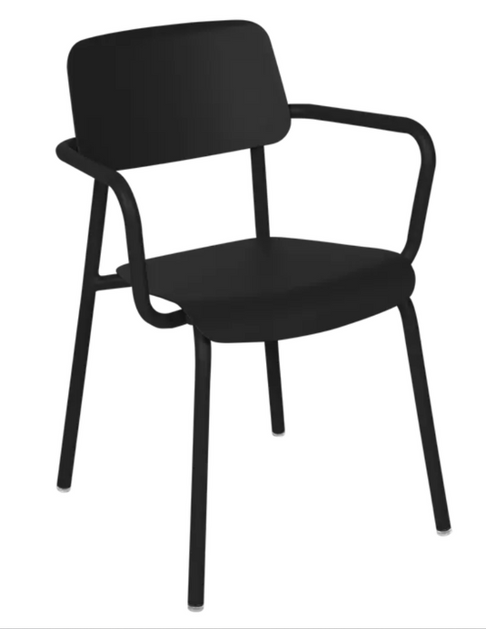 Fermob Liquorice Studie Armchair, stackable indoor contract dining chair with a modern design, suitable for home and office use.