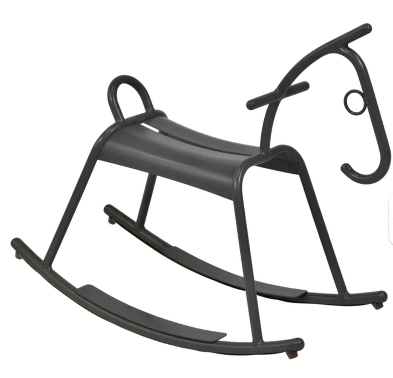 Load image into Gallery viewer, Fermob ADADA rocking horse in Liquorice White, designed for kids' restaurant corner and waiting area furniture.
