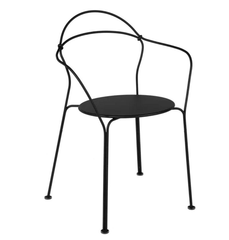 Load image into Gallery viewer, Fermob Airloop Lounge Chair with Liquorice metal frame and woven seat, outdoor furniture for relaxing outdoor spaces.
